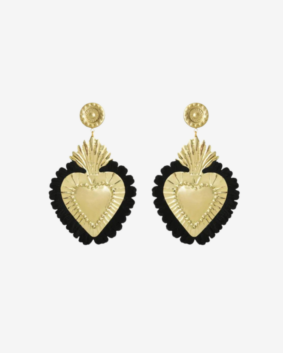 GOLD HEARTS BLACK FRINGE