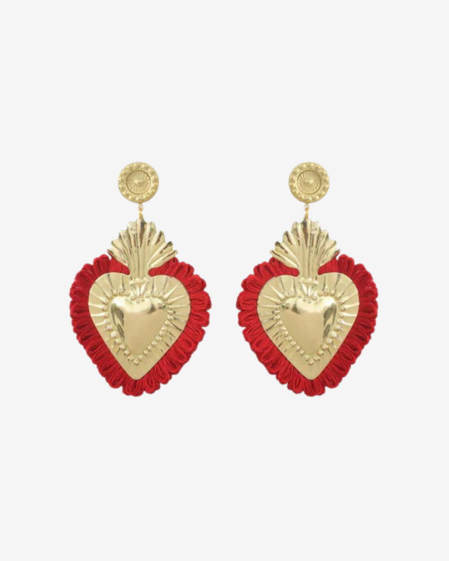 GOLD HEARTS RED FRINGE