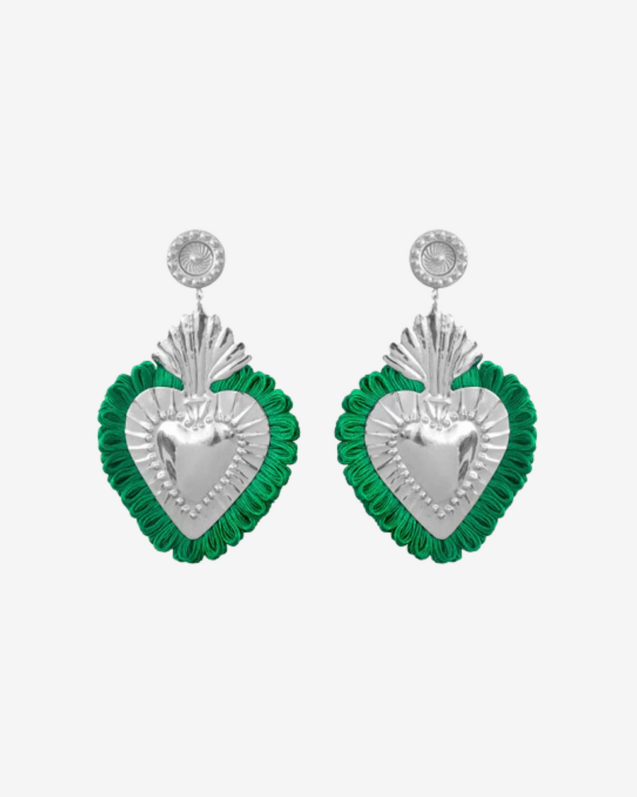 SILVER HEARTS GREEN FRINGE