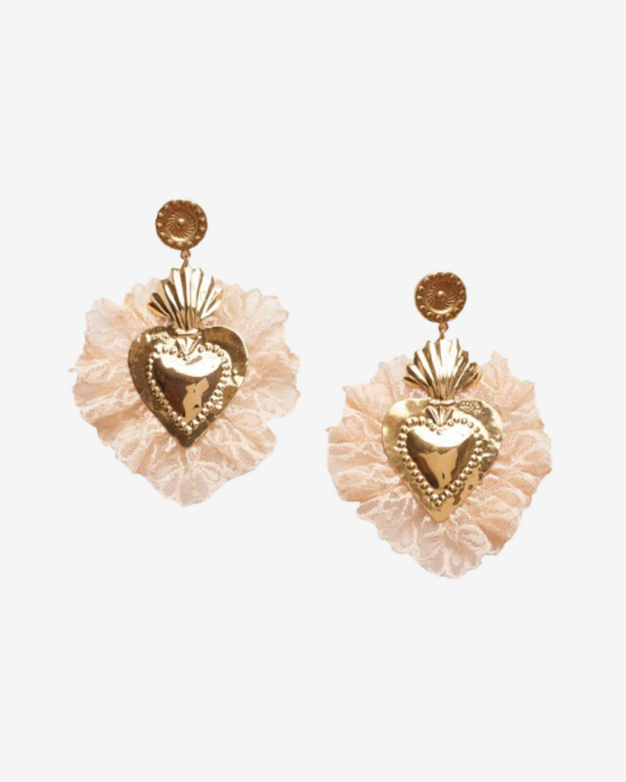 GOLD HEARTS BEIGE LACE