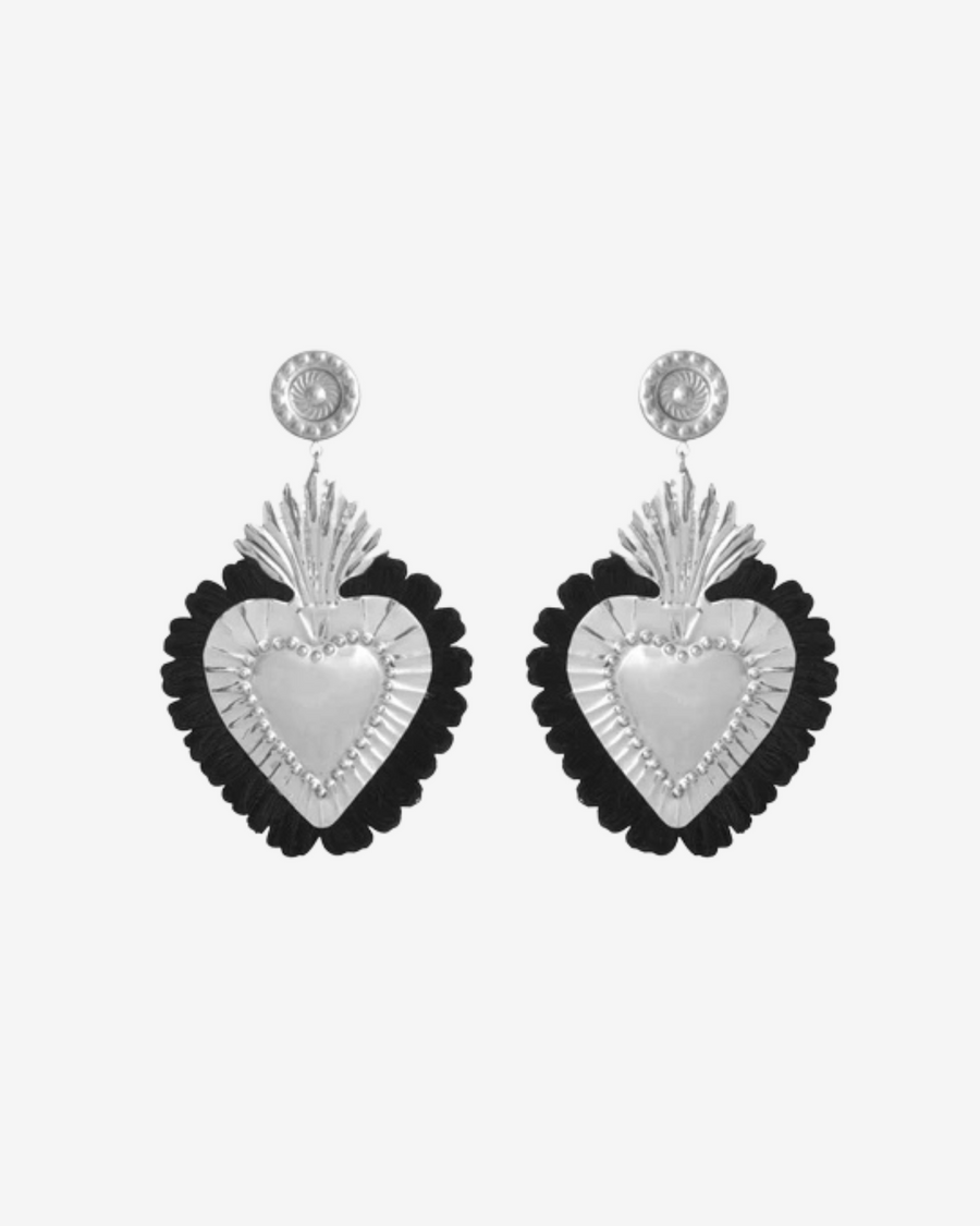 SILVER HEARTS BLACK FRINGE