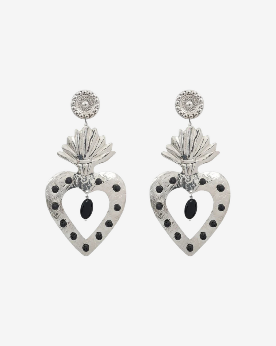 HEARTS SILVER BLACK STONES