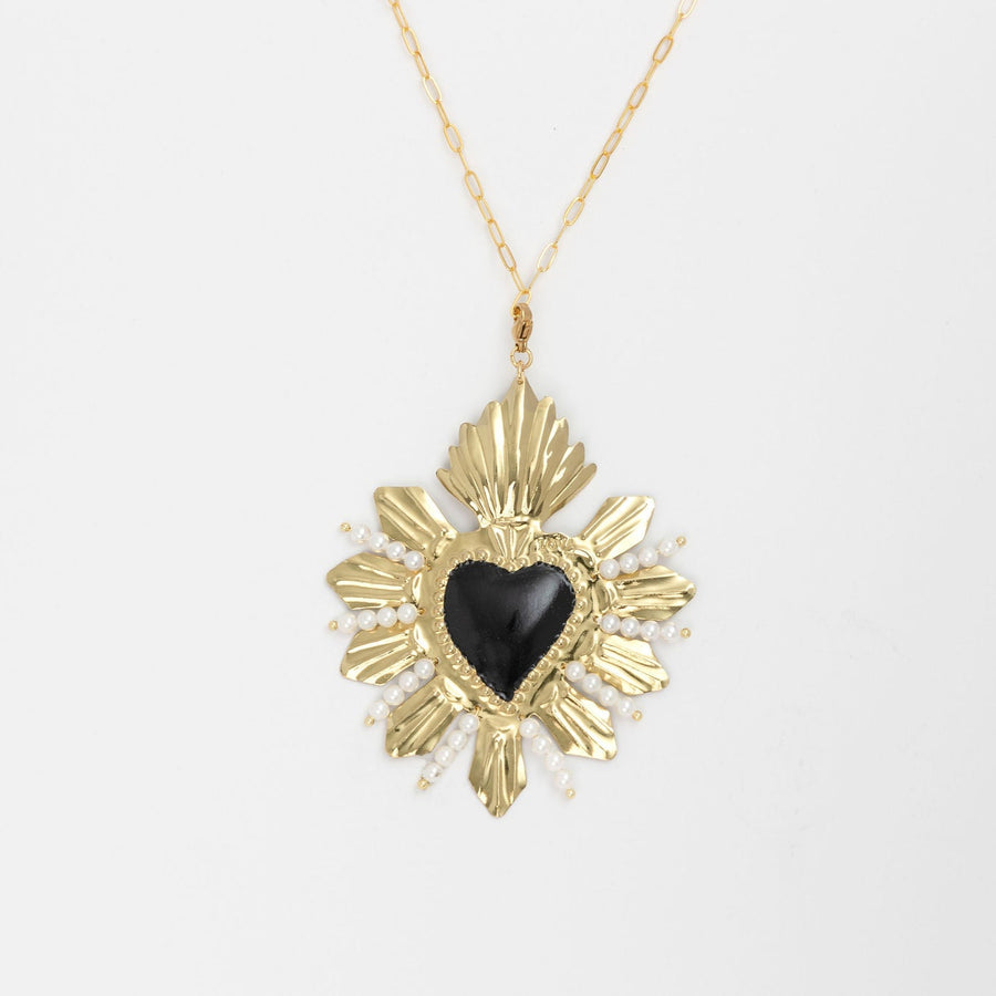 VENETIAN GOLD HEART BLACK NECKLACE