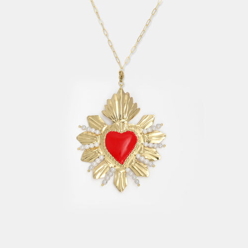NECKLACE - VENETIAN GOLD HEART RED