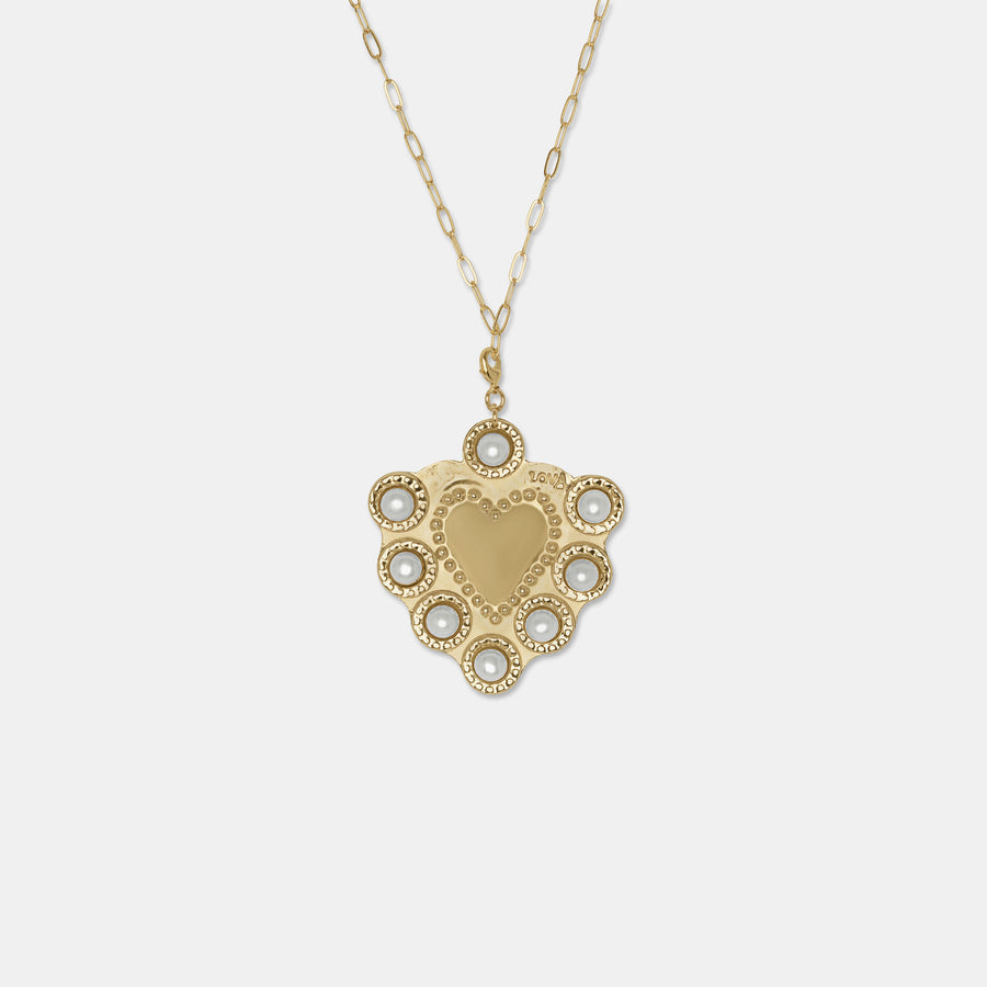 WHITE PEARL CLUSTER GOLD HEART NECKLACE