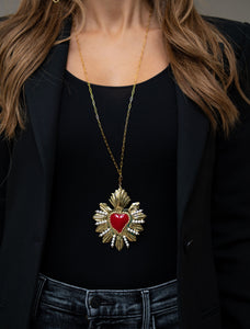 NECKLACE - VENETIAN GOLD HEART RED