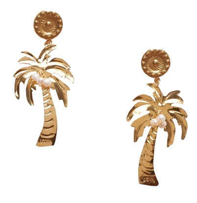 Golden Earrings Palm - mini Palm on sale Earrings Gold - Golden Palm - Small Golden Earrings Palm - Holiday Sea Beach Palms